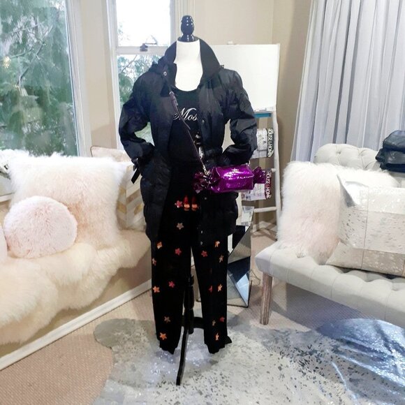 NWT Rococo Sand black sequin star tassel jogger trackpants, XS - Picture 6 of 11